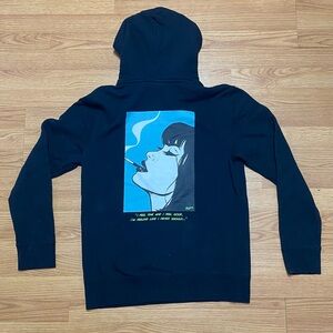 HUF Black Zip Up Sweater with Blue Graphic